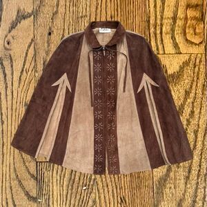 Vintage 60’s Western Style Mexican Genuine Suede Leather Poncho